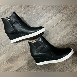 Linea Paolo Freshton Black Leather High Top Wedge Sneakers